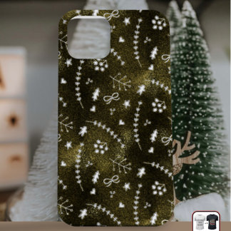 Coque Pour iPhone 14 Chic saison Golden Botanique Motif Noël