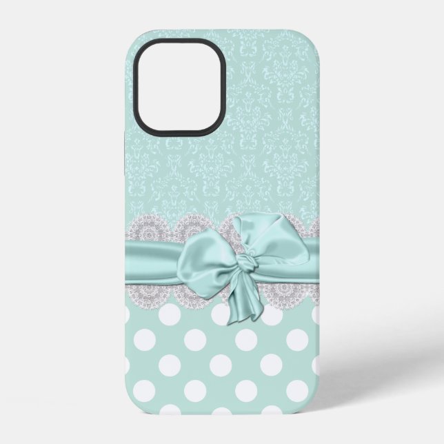 Coque iPhone Chic Vert Menthe Damassé iPhone (Verso)