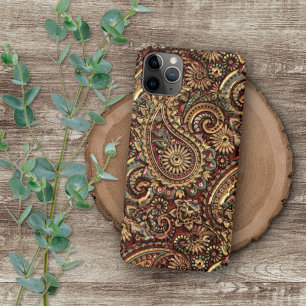 Coque iPhone 16 Pro Max Chic Vintage Faux Or Paillé Floral Motif Artistiqu