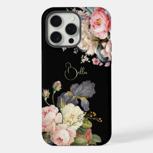 Coque iPhone 15 Pro Max Chic Vintage Personnalisé Roses & Iris
