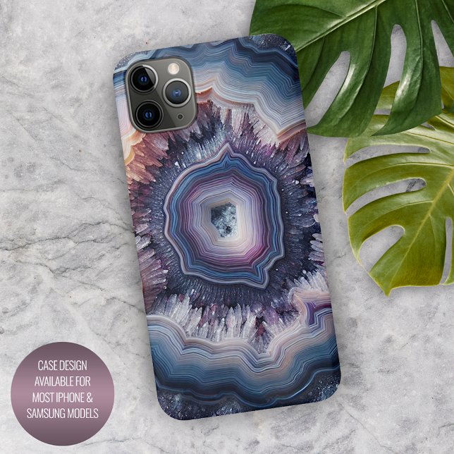 Coque iPhone Chic Violet Bleu Violet Foncé Quartz Agate Motif (Créateur téléchargé)