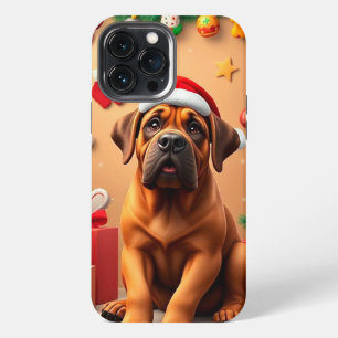 Etui iPhone 13 Pro Max Chien adorable portant un chapeau de Père Noël