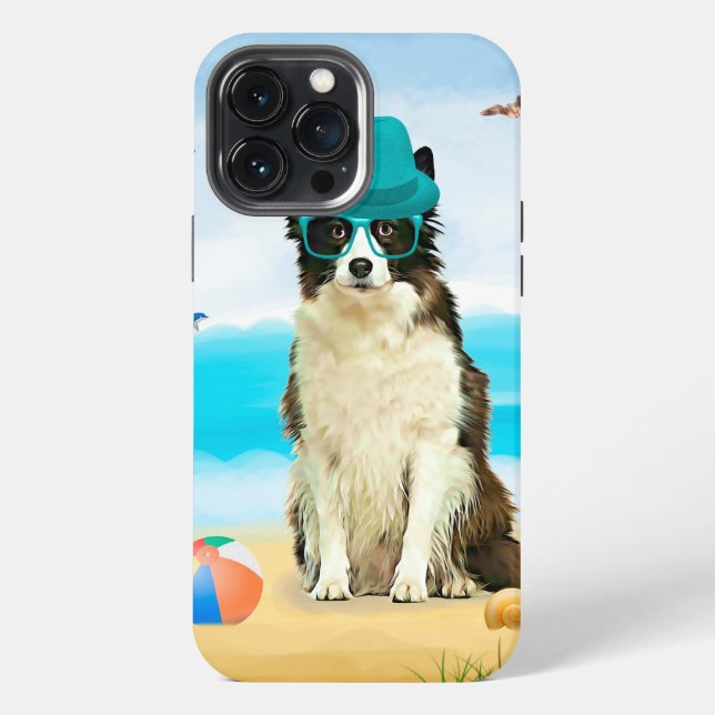 Coque iPhone Chien Border Collie sur la Plage (Verso)