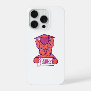 Coque iPhone 15 Pro Chien Bouledogue Français Diplômé Senior Chien Mig