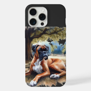 Coque iPhone 15 Pro Max Chien Boxer à l'Ombre Art Aquarelle