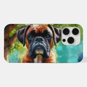 Coque iPhone 15 Pro Max Chien Boxer dans le Parc – Art de style aquarelle