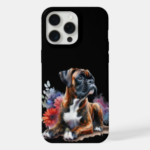 Coque iPhone 15 Pro Max Chien Boxer en Fleur Boxer & Fleurs