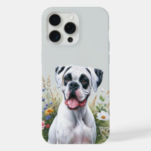 Coque iPhone 15 Pro Max Chien Boxer et Fleurs Sauvages