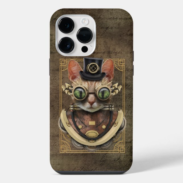 Coque iPhone Chien chat tigré orange Steampunk cool (Verso)