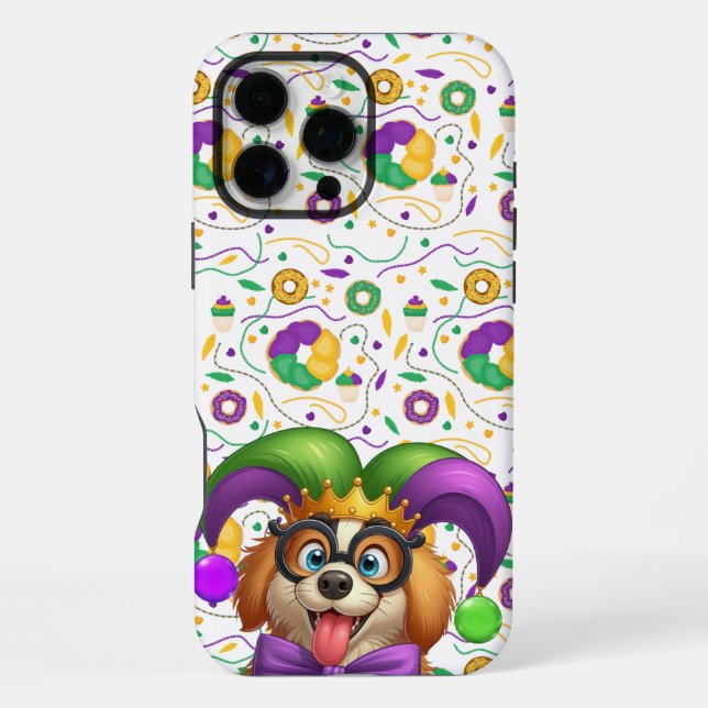 Coque iPhone Chien chiot mignon Mardi Gras en casquette jester (Verso)