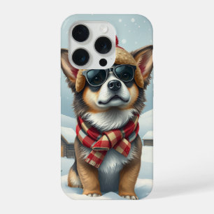 Coque iPhone 15 Pro Chien cool dans l'attirail hivernal et Casquette d