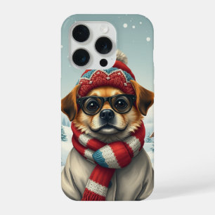 Coque iPhone 15 Pro Chien cool dans l'attirail hivernal et Casquette d