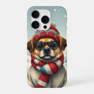 Coque iPhone 16 Pro Chien cool dans l'attirail hivernal et Casquette d