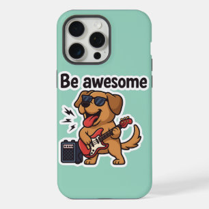 Coque iPhone 15 Pro Max Chien Cool Jouant de la Guitare Autocollant Soye
