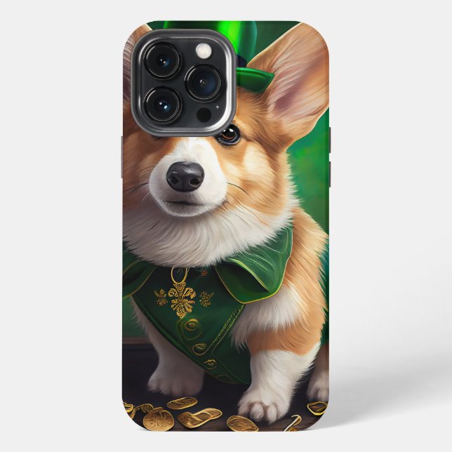 Coque iPhone Chien Corgi en robe de la Saint-Patrick (Verso)