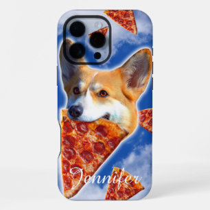 Coque iPhone 16 Pro Max Chien Corgi mangeant de la pizza