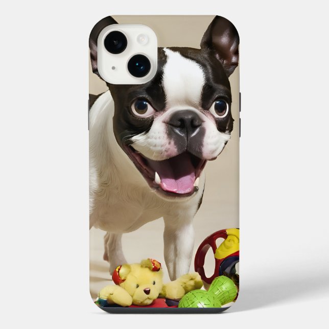 Coque iPhone Chien de Boston Terrier jouant avec des jouets (Verso)