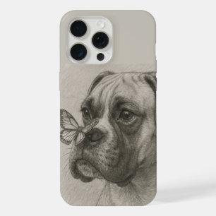 Coque iPhone 15 Pro Max Chien de boxe avec papillon