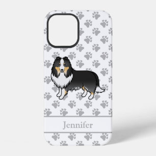 Coque iPhone 12 Chien de dessin animé Shetland Sheepdog tricolore