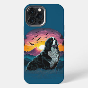 Etui iPhone 13 Pro Max Chien de montagne bernois avec vue sur lever de so