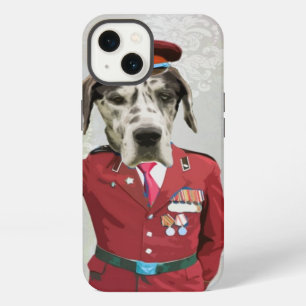 Etui iPhone 13 Chien drôle en uniforme militaire rouge