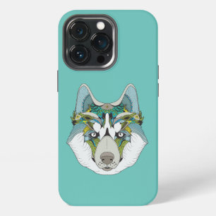 Etui iPhone 13 Pro Chien Husky à motif Zenart Visage de Husky Bleu