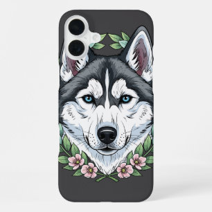 Coque iPhone 16 Plus Chien Husky Sibérien Et Fleurs De Kalmia à Feuille