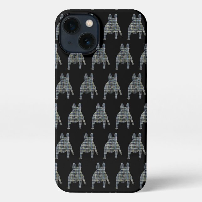 Coque iPhone Chien mignon Français Grille Silhouette Chien Noir (Verso)