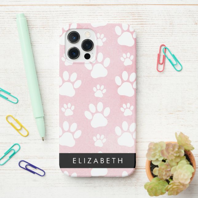 Coque iPhone Chien Paws, White Paws, Aquarelles roses, Votre No (Sur le bureau)