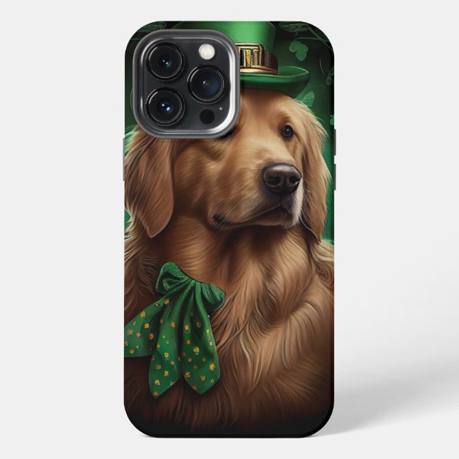 Coque iPhone Chien Retriever doré à la Saint-Patrick (Verso)
