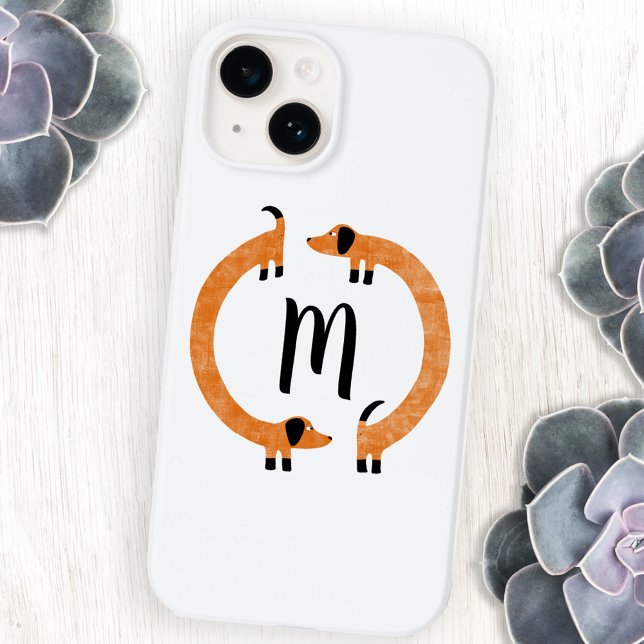Coque iPhone Chien teckel monogramme (Funny Dachshund Sausage or Wiener dog monogram cell phone case)