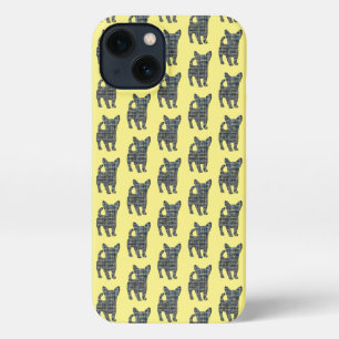 Etui iPhone 13 Chihuahua mignon Chien silhouette Grille jaune