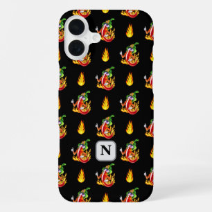 Coque iPhone 16 Plus Chili pomme Noir Conception de la Flame sur mesure