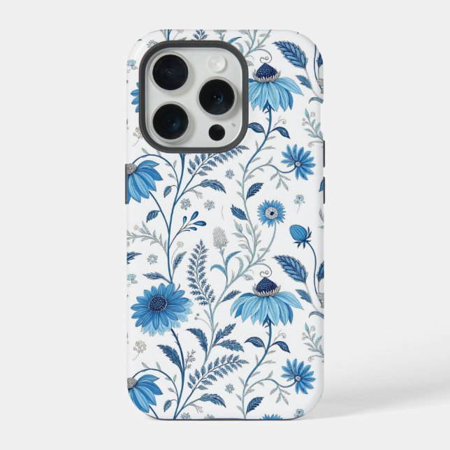 Coque iPhone Chinoiserie Blue Echinacea Pattern (Verso)