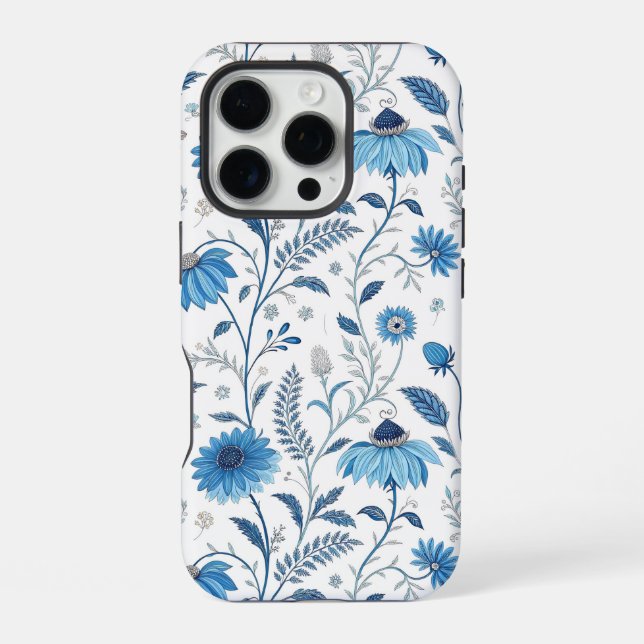 Coque iPhone Chinoiserie Blue Echinacea Pattern (Verso)