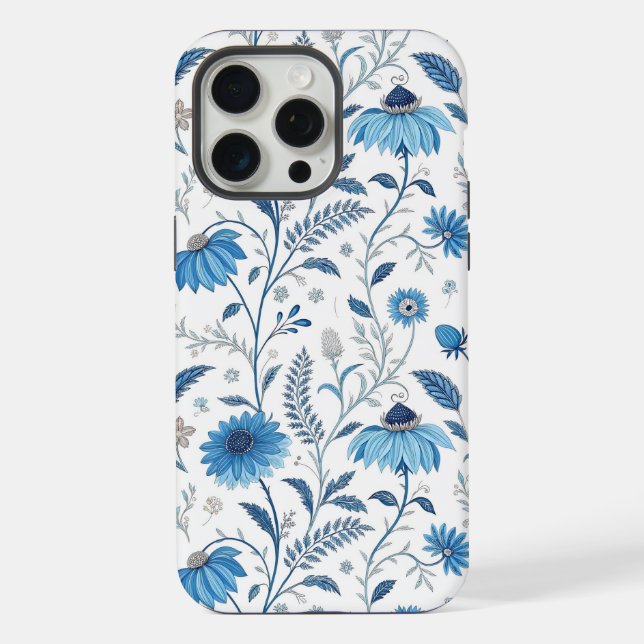 Coque iPhone Chinoiserie Blue Echinacea Pattern (Verso)