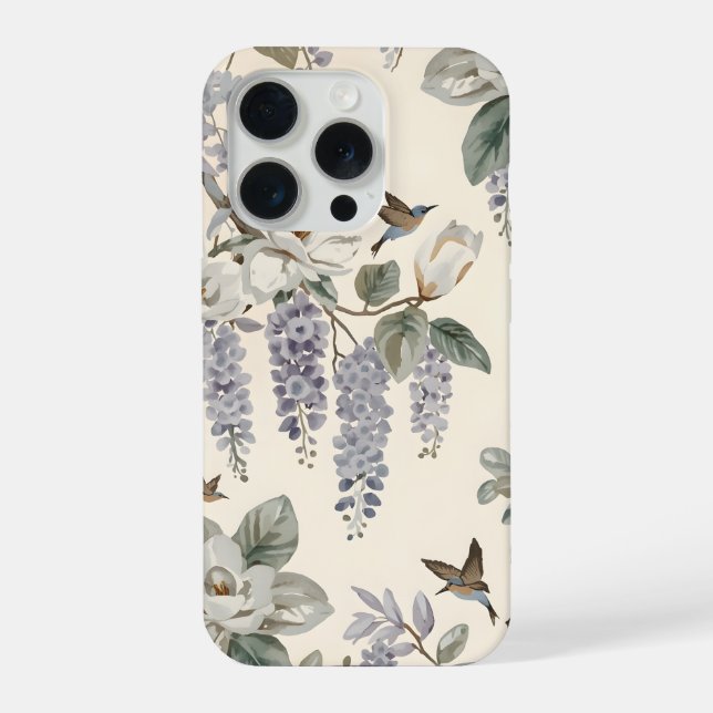 Coque iPhone Chinoiserie Élégante Fleurs et Oiseaux (Verso)