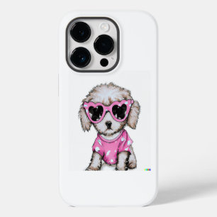 Coque Pour iPhone 14 Plus Chiot Caniche mignon portant des lunettes de solei