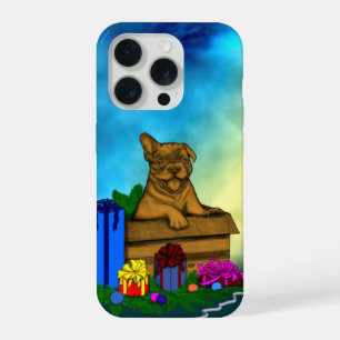 Coque iPhone 15 Pro Chiot dans une boîte, Joyeux Noël