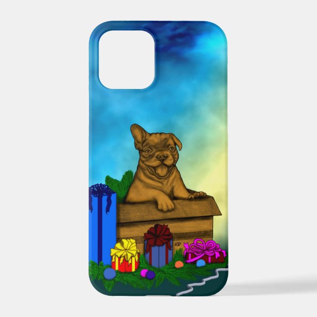 Coque iPhone Chiot dans une boîte, Joyeux Noël (Verso)