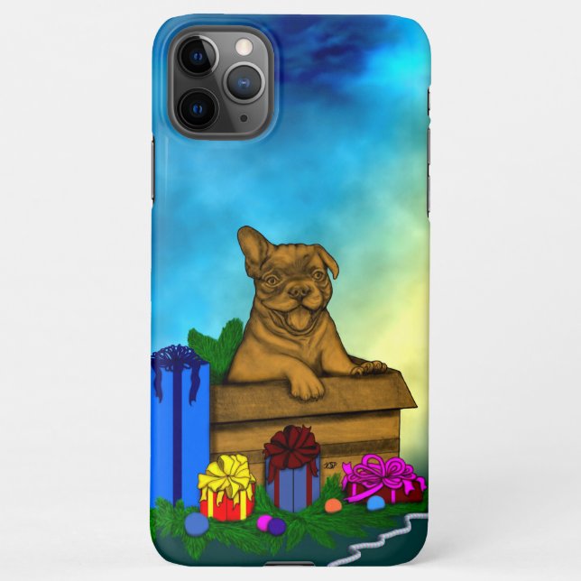 Coque iPhone Chiot dans une boîte, Joyeux Noël (Dos)