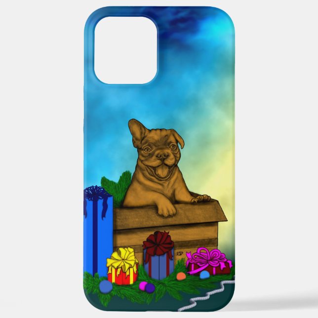 Coque iPhone Chiot dans une boîte, Joyeux Noël (Verso)