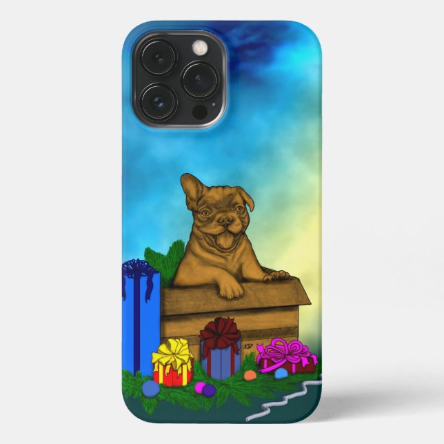 Coque iPhone Chiot dans une boîte, Joyeux Noël (Verso)