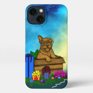 Etui iPhone 13 Chiot dans une boîte, Joyeux Noël