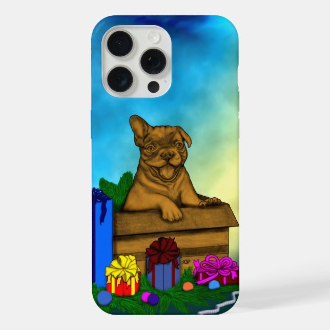 Coque iPhone Chiot dans une boîte, Joyeux Noël (Verso)
