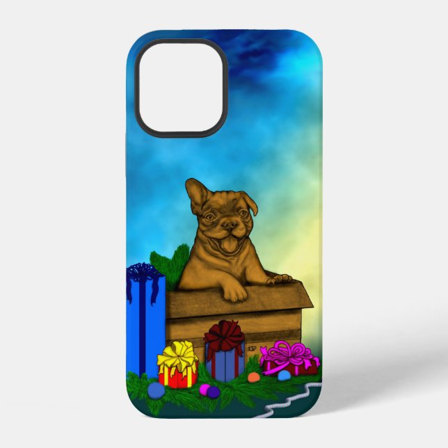 Coque iPhone Chiot dans une boîte, Joyeux Noël (Verso)