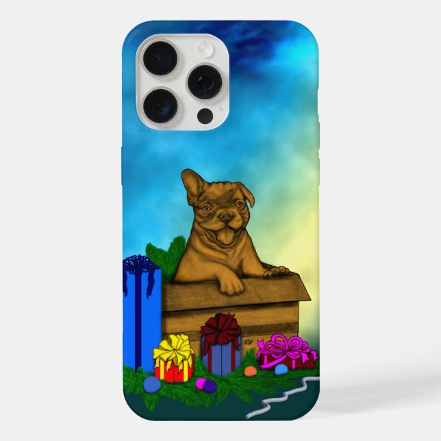 Coque iPhone Chiot dans une boîte, Joyeux Noël (Verso)
