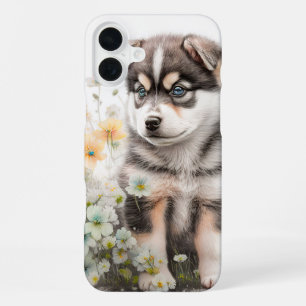 COQUE iPhone 16 PLUS CHIOT DE HUSKY SIBÉRIEN MIGNON DANS LES FLEURS SAU