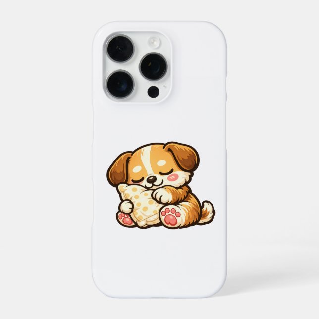 Coque iPhone Chiot endormi mignon avec oreiller (Verso)