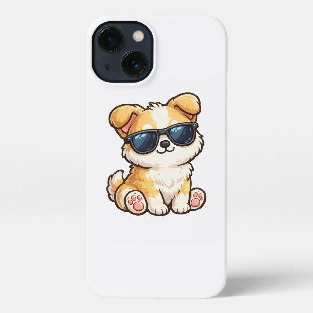 Coque iPhone Chiot Mignon avec Lunettes de Soleil Design Kawaii (Verso)